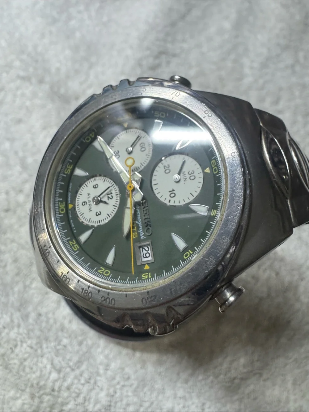 Seiko Chronograph Watch - Green Dial with Yellow Accents